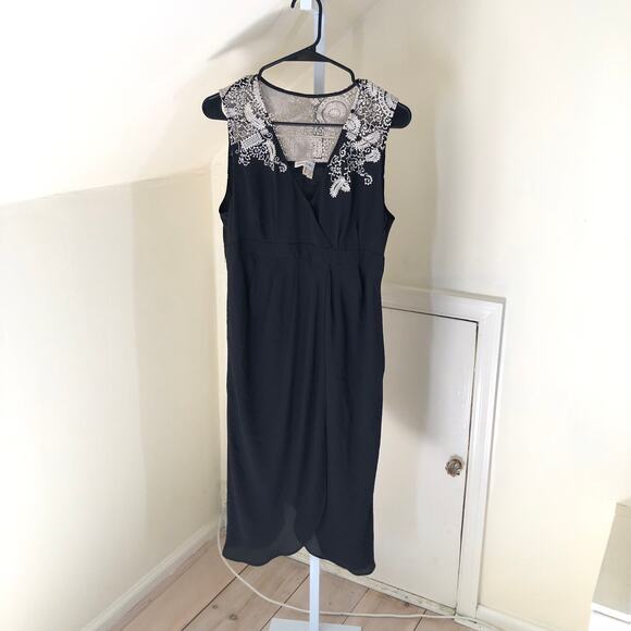 Anthropologie Meadow Rue EUC Women's Embroidered Tulip Hem Black Dress 8 - Picture 2 of 9